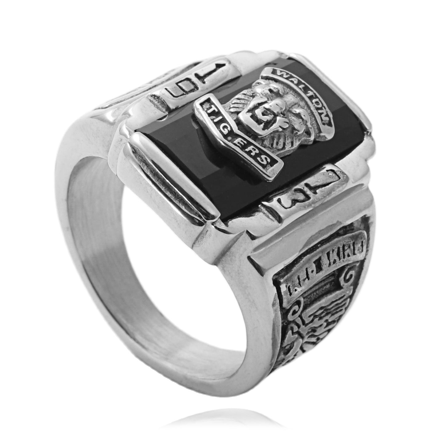 Titanium Steel Multi-Color Gemstone Lion Ring for Men - Retro Punk Style