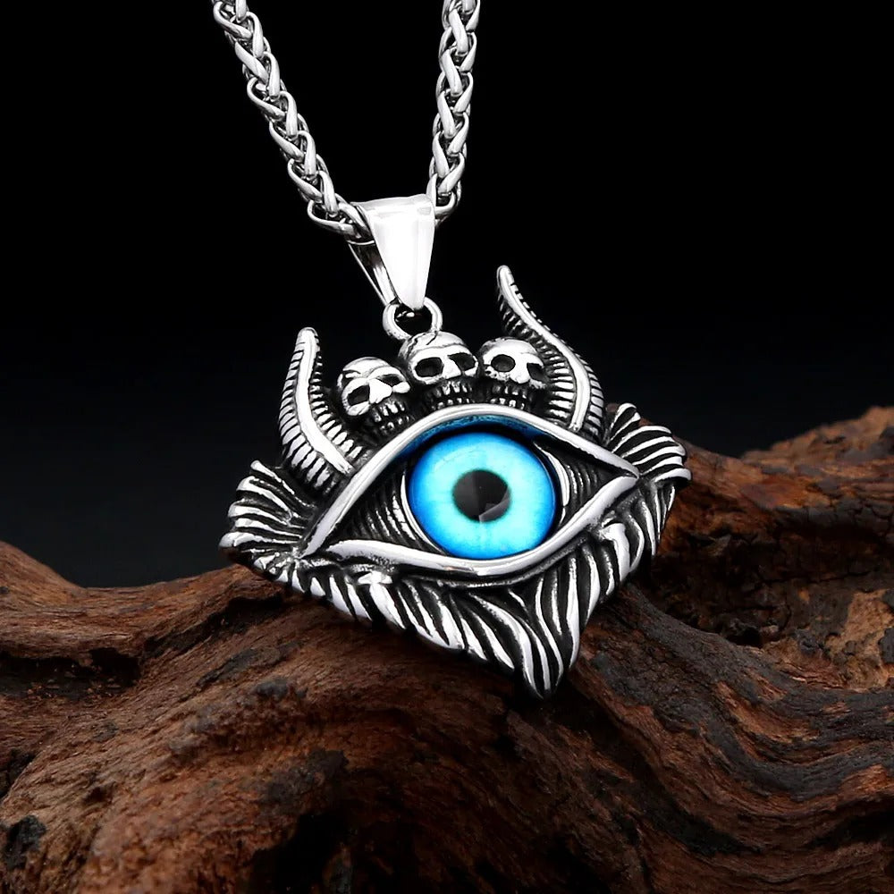 Gothic Skull Evil Eye Stainless Steel Men's Pendant Necklace