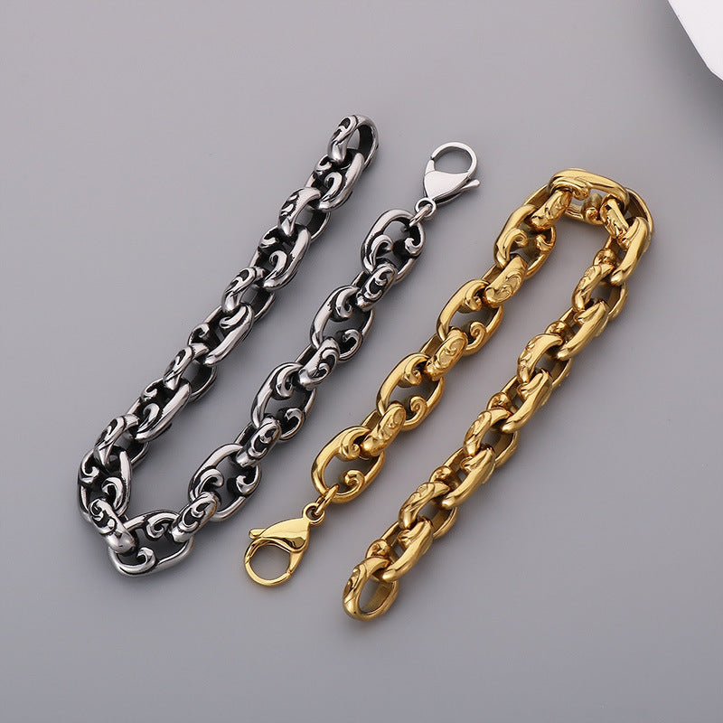 Elegant 18k Gold Floral O-Chain Bracelet for Men - Japanese and Korean Retro Design in Stainless Steel