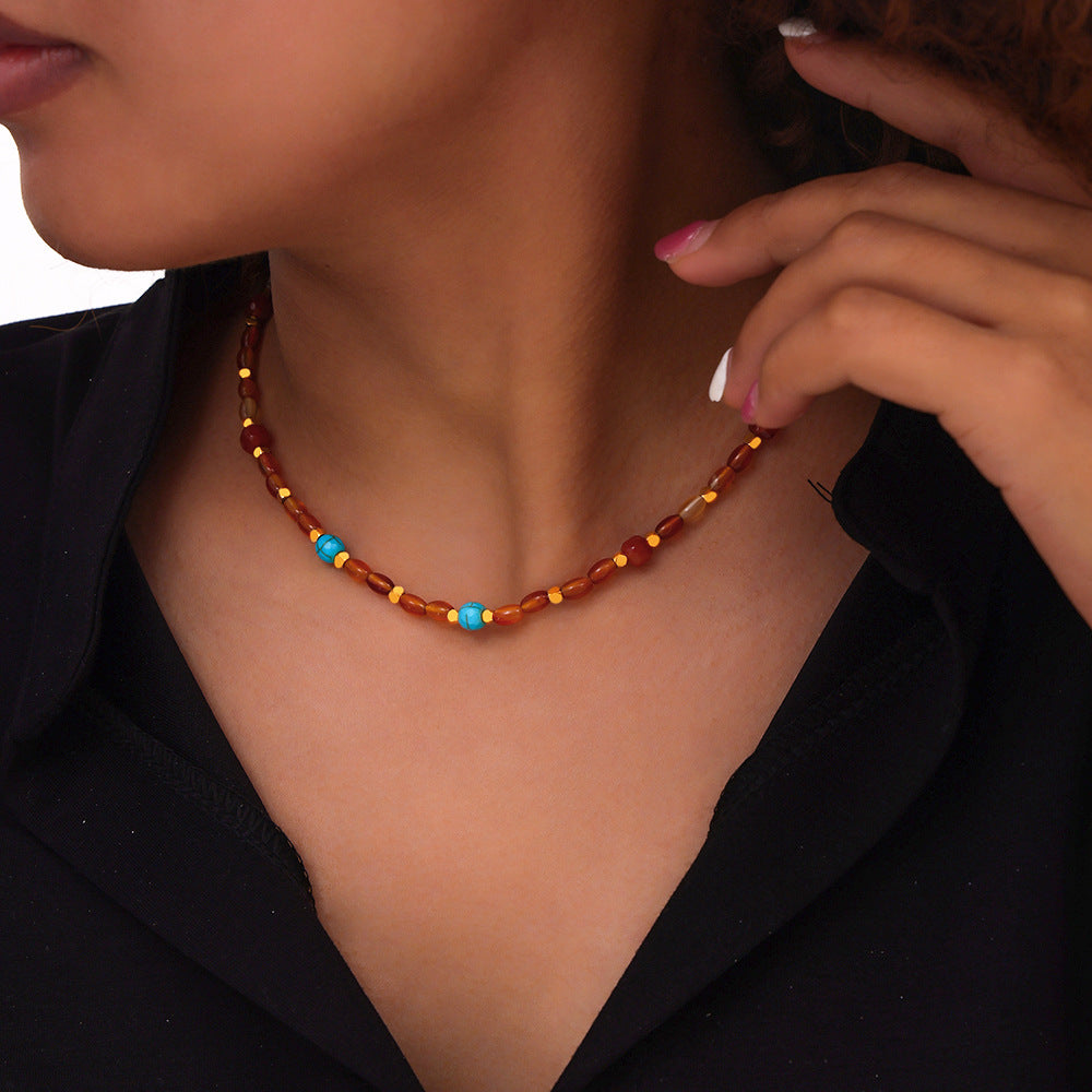 Luxurious Handmade Agate Shell Beaded Necklace with Titanium Steel Design