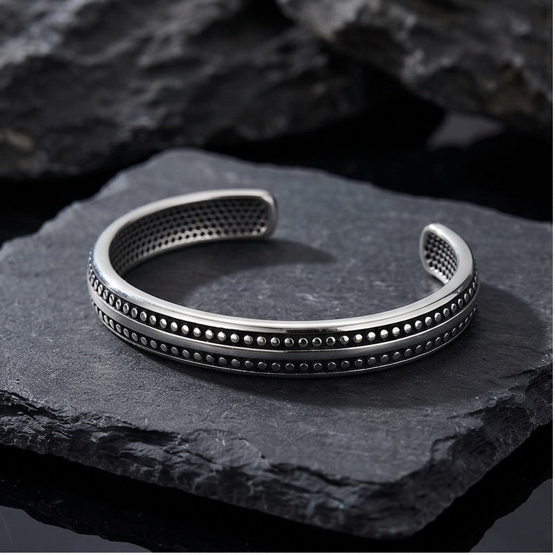 Fish Bone Segmented Texture C-Shaped Bracelet Niche Crescent Scale Serrated Stainless