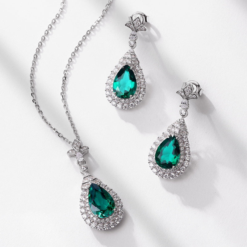S925 Sterling Silver Lab-Grown Gemstone Teardrop Vintage-Inspired Necklace