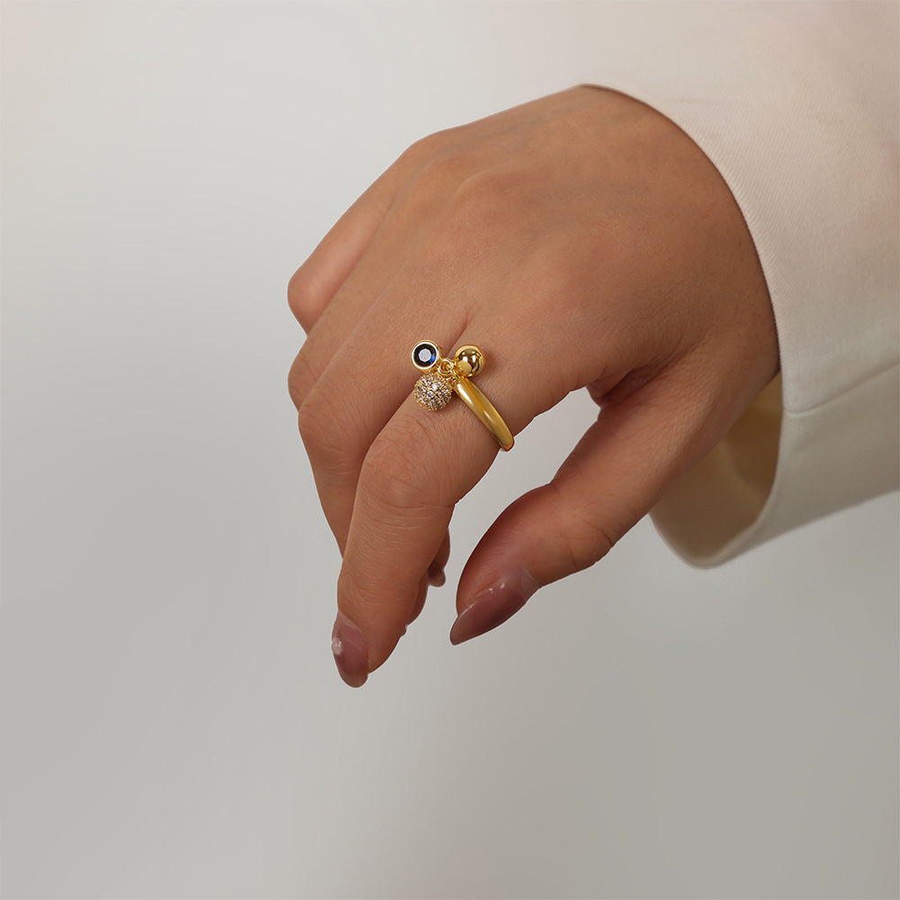 European & American Style Zircon Pendant Copper Ring - Fashion Jewelry for Women