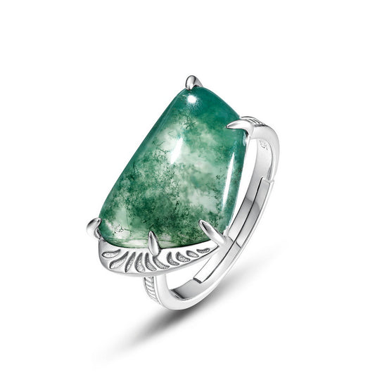 Geometry Water Grass Agate Opening Sterling Silver Ring
