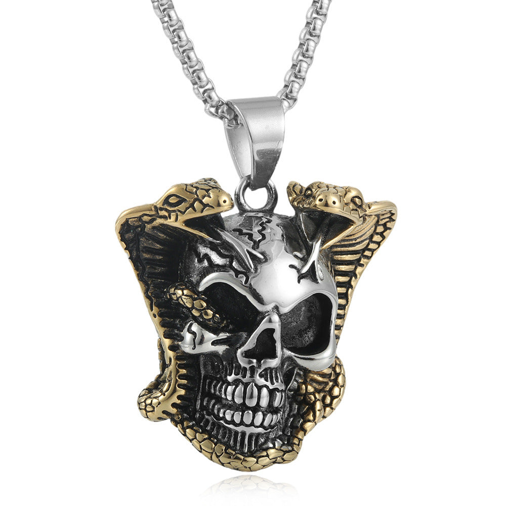 European And American Stainless Steel Skull Pendant Cobra Necklace