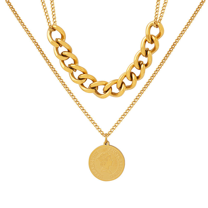 Royalty Portrait Double Pendant Necklace with Hip-hop Chain