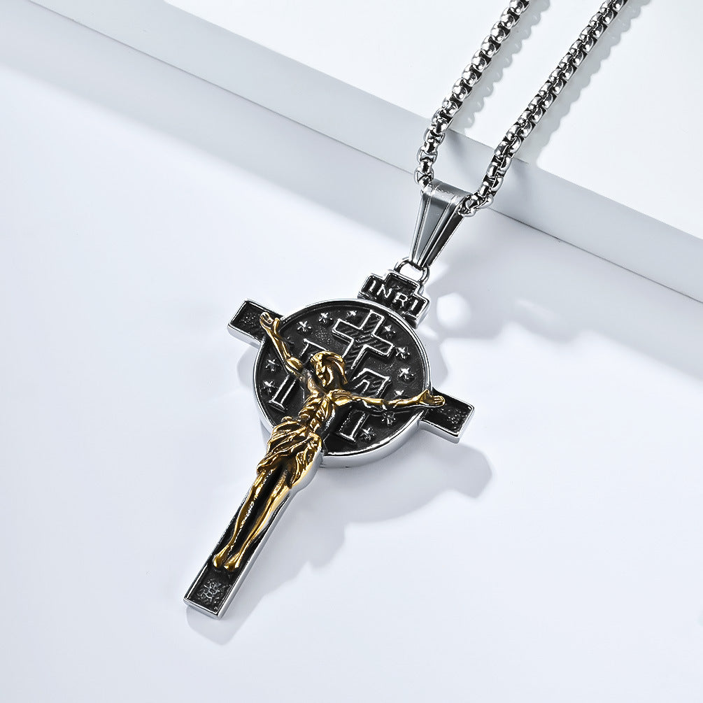 Planderful Cross Necklace For Men Durable Titanium Steel Retro Pendant For Everyday Style