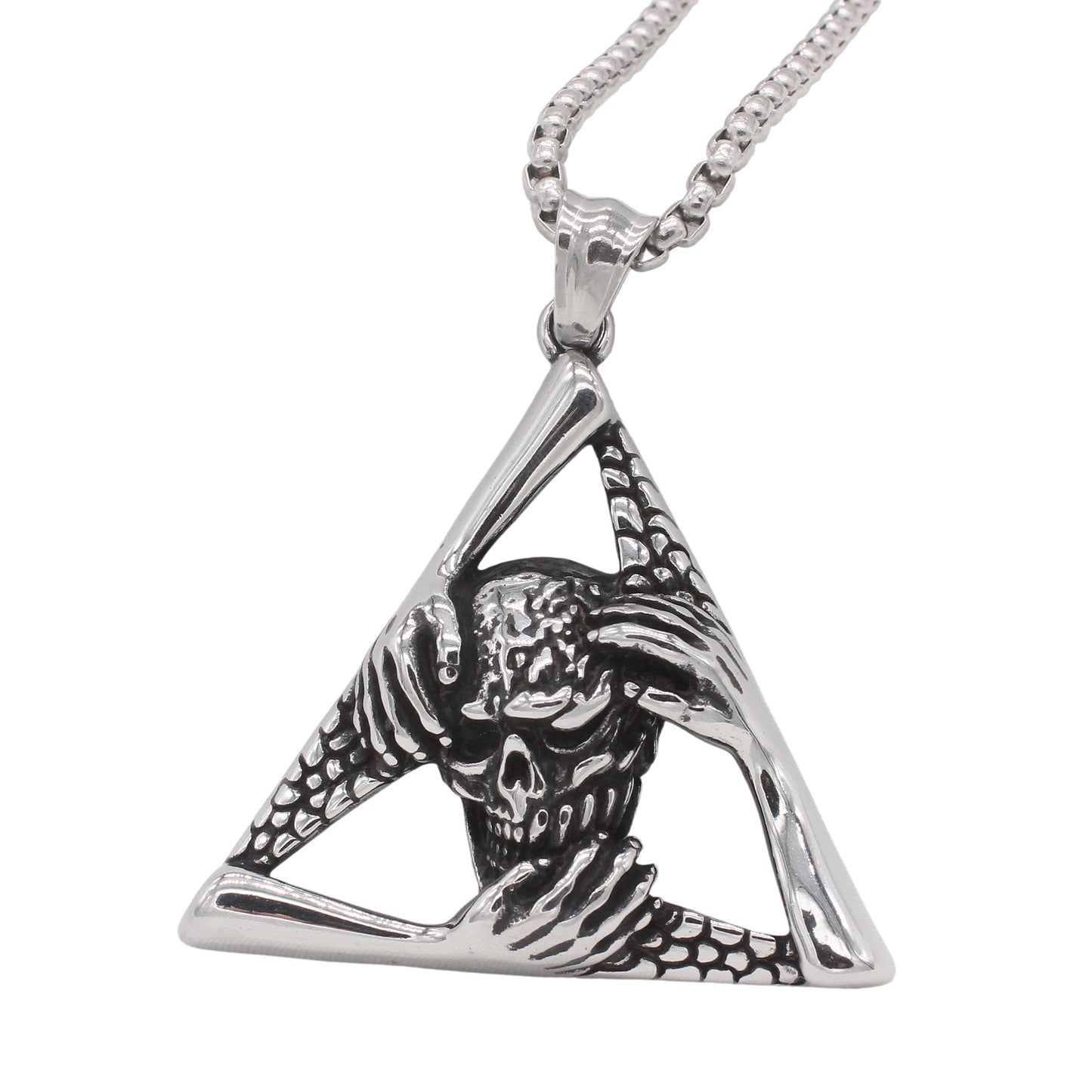 Planderful Jewelry Skull Pendant Mens Titanium Steel Vintage Triangle Design Necklace