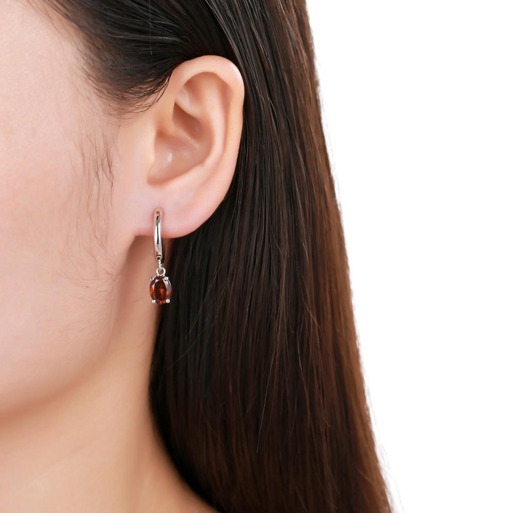 Solitaire Oval Natural Gemstone Pendant Silver Hoop Earrings