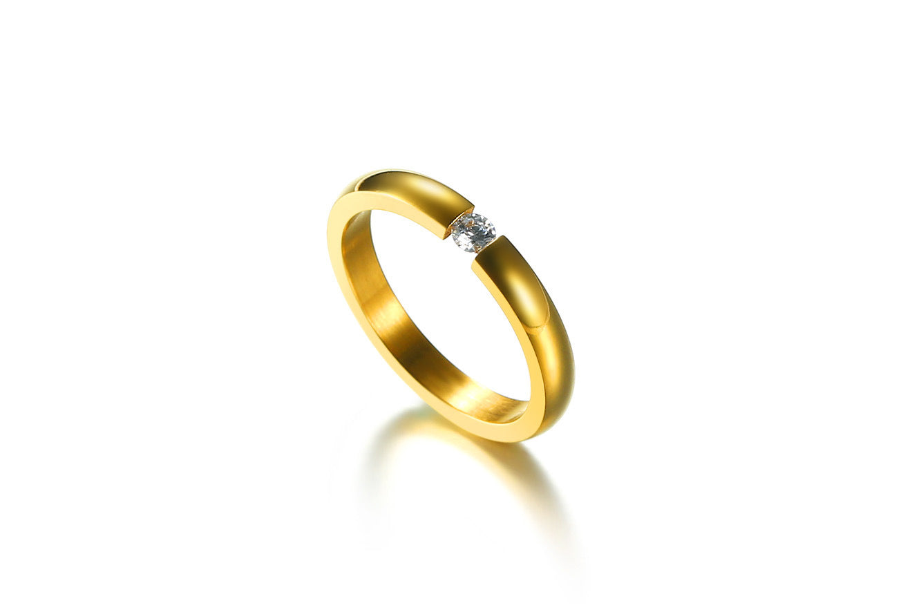 Korean Version of Titanium Steel Zircon Couple Ring Set