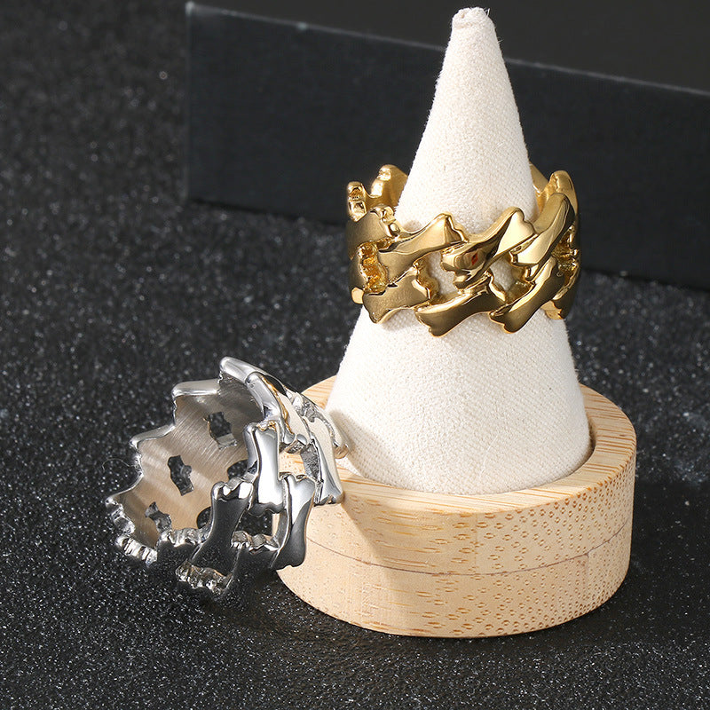 Planderful Titanium Ring Men Rhombus Hollow Chain Hip Hop