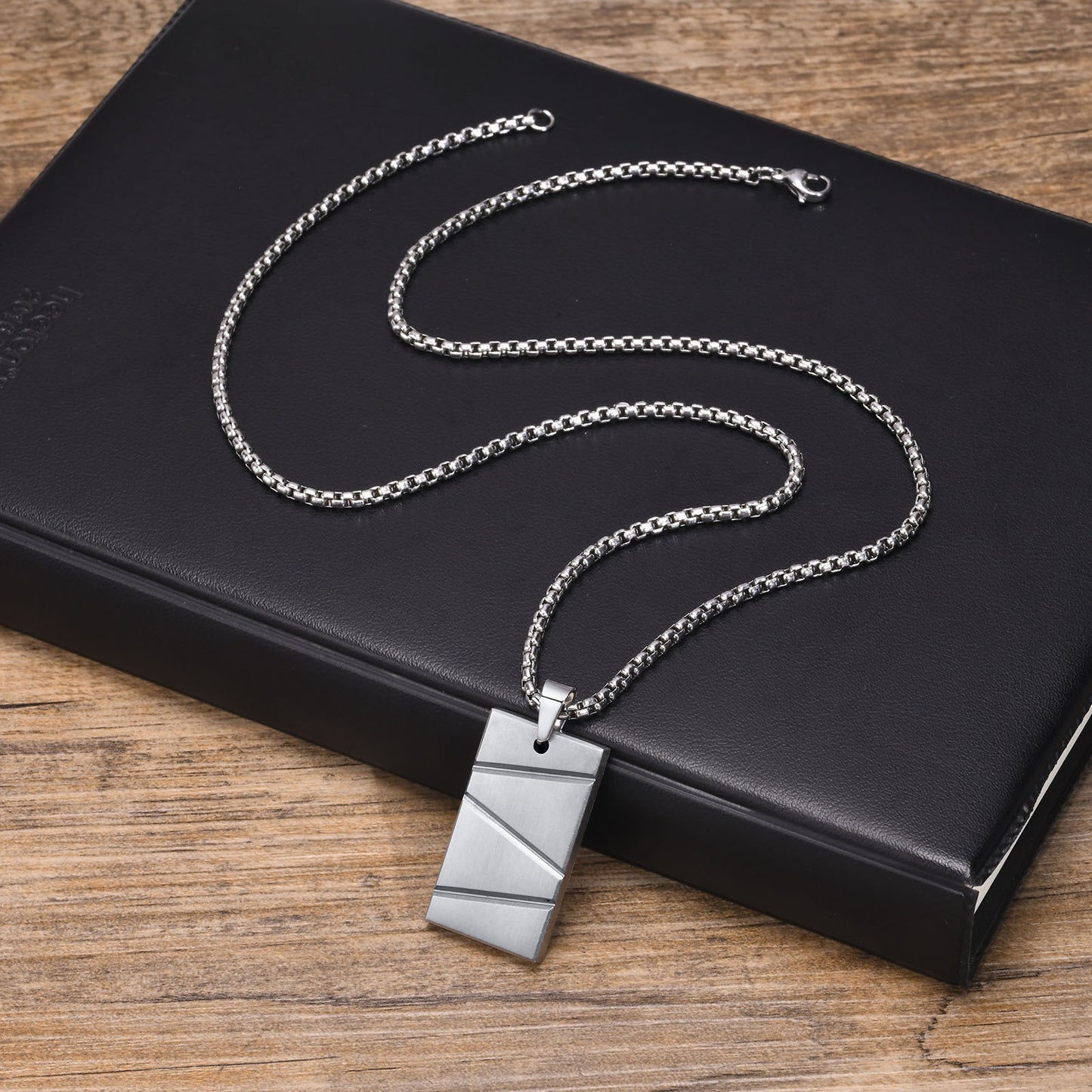 Titanium Steel Geometric Pendant Necklace for Men Engrave