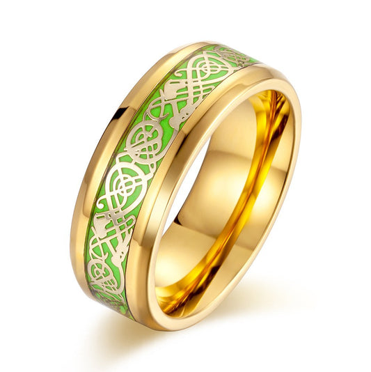 Luminous Green Nibelongen Men's Hipster Ring in 18K Gold