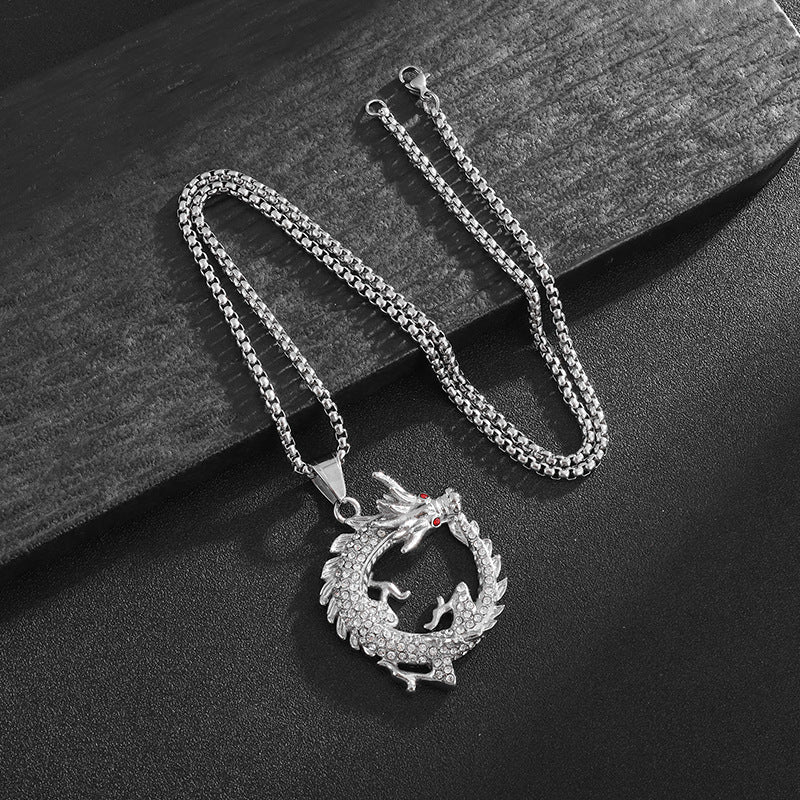 Planderful Dragon Pendant Necklace Titanium Steel Gold Plated Zircon For Urban Hip Hop Fans