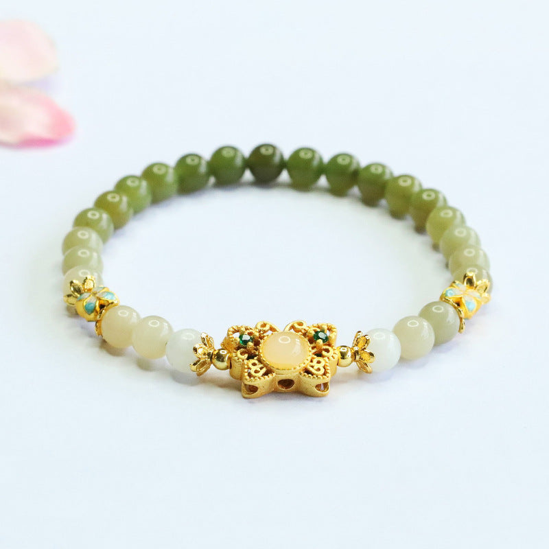 Gradient Hetian Jade Butterfly Bracelet