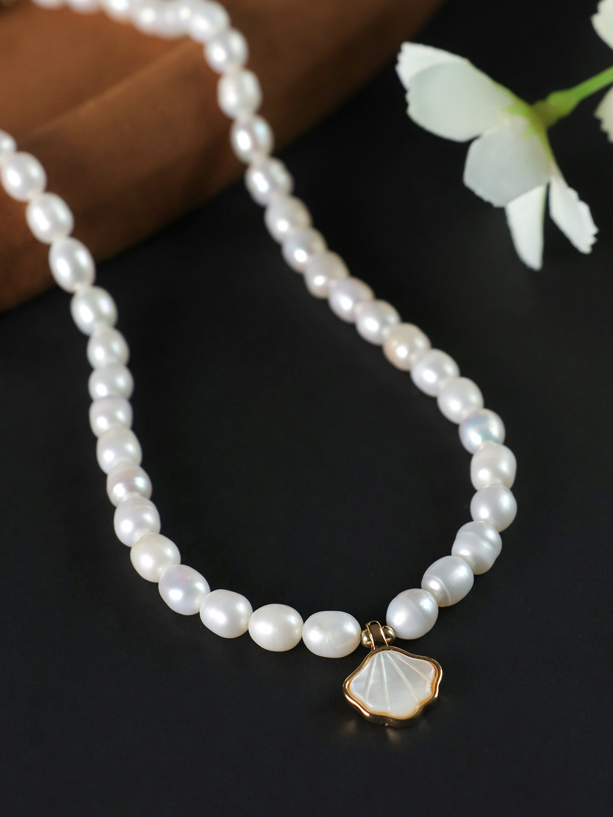 Freshwater Pearl Ginkgo Leaf Necklace