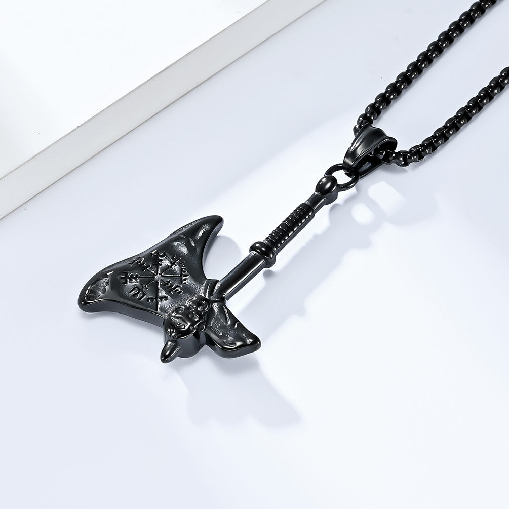 Viking Axe Necklace By Planderful Everyday Genie Steel Skull Pendant For Unisex Wearers Protection Charm