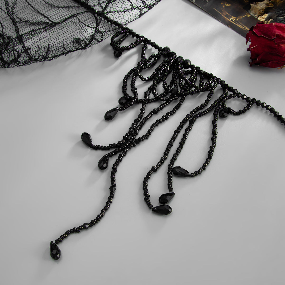 Gothic Beaded Blood-Drip Fringe Necklace