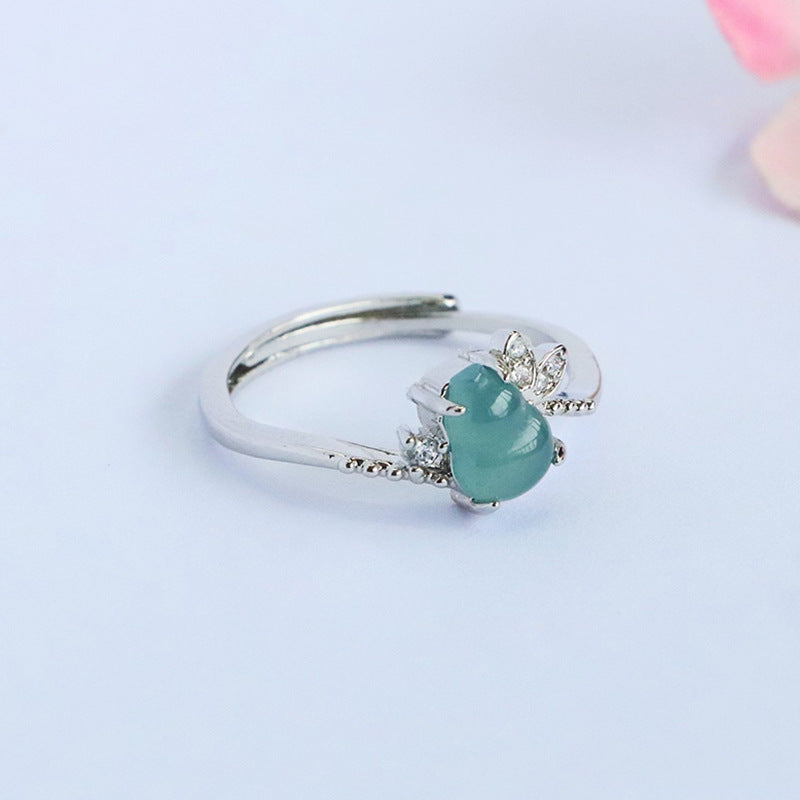Blue Water Jadeite Gourd & Butterfly Ring