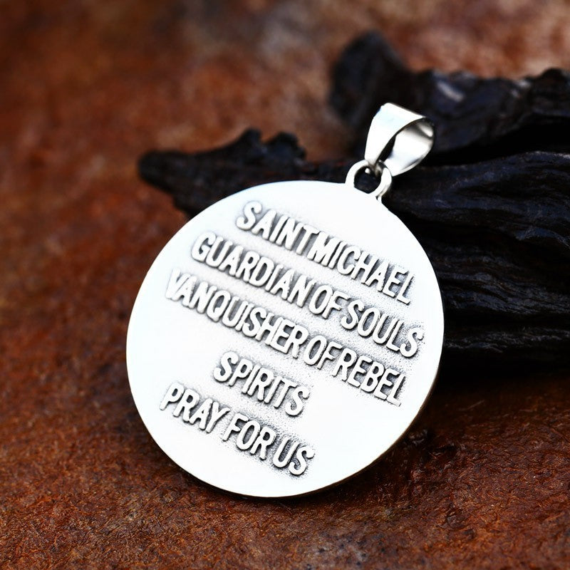 Retro European and American Greek Mythology Angel Pendant for Men - Stainless Steel Round Tag Wholesale
