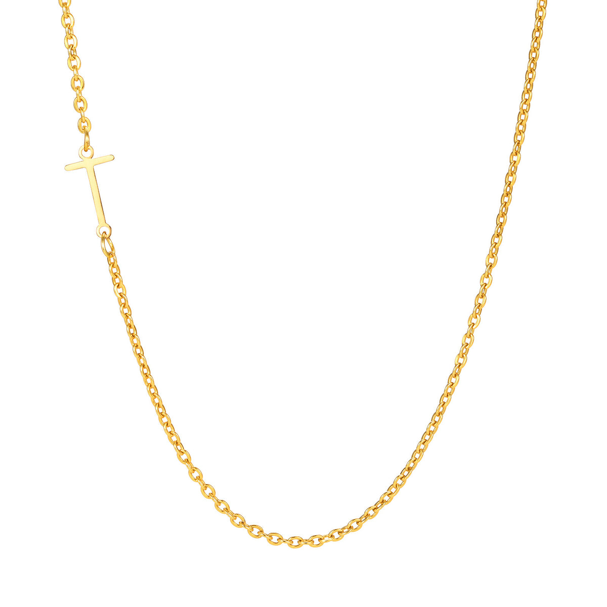 Stainless Steel Flat Cross Chain Letter Necklace Gold Collarbone Chain Letter