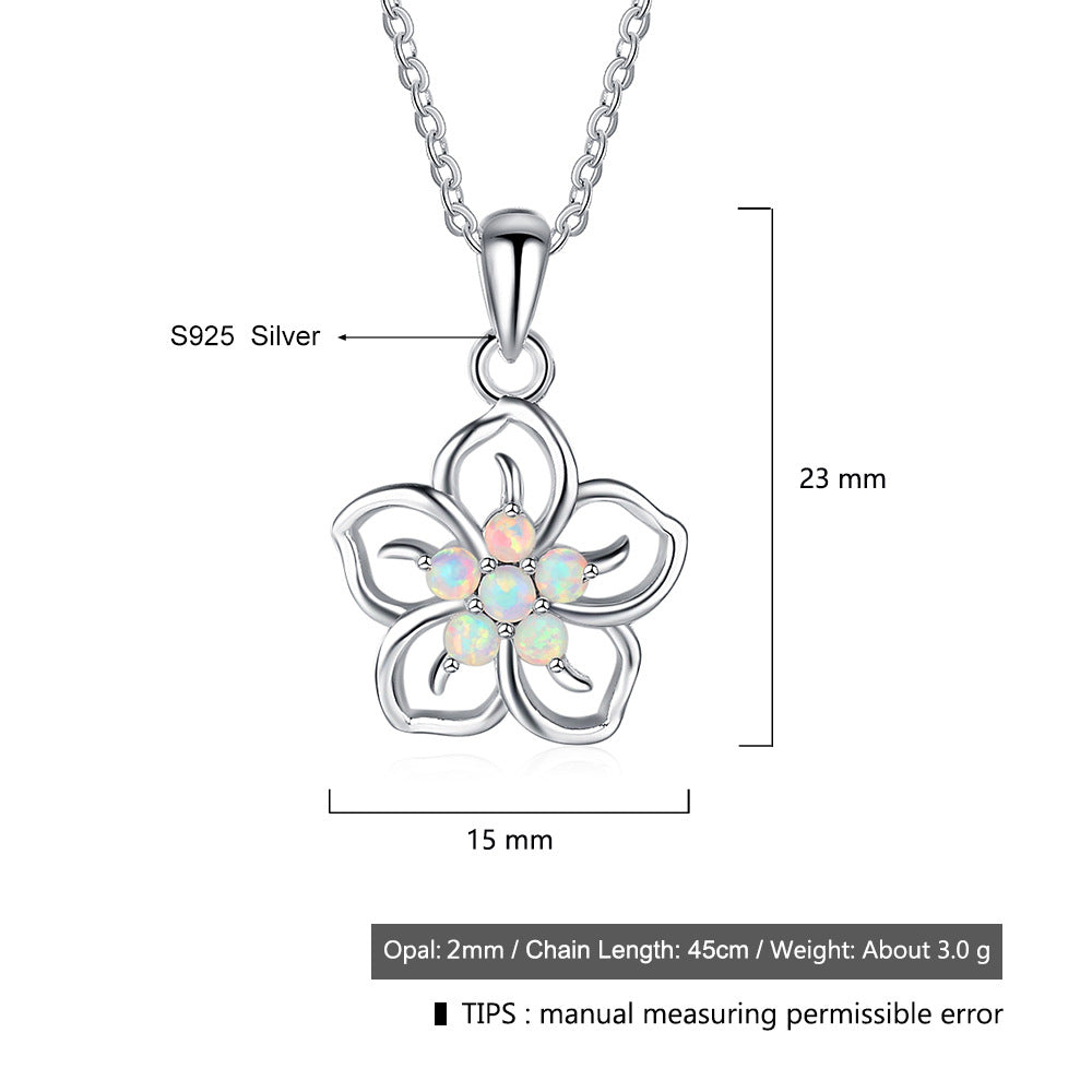 Planderful Jewelry Opal Necklace Flower Pendant