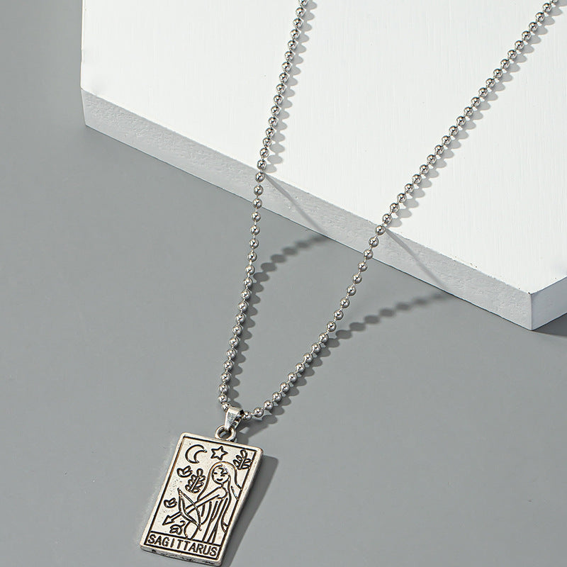 Celestial Charm Square Pendant Sweater Chain - European Style