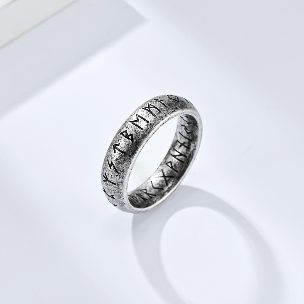 Nordic Viking Text Titanium Steel Ring for Men and Women