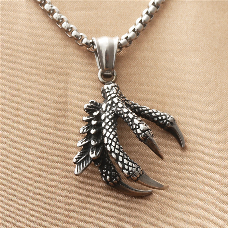 Titanium Steel Dragon Claw Pendant Necklace for Men - Retro Punk Style