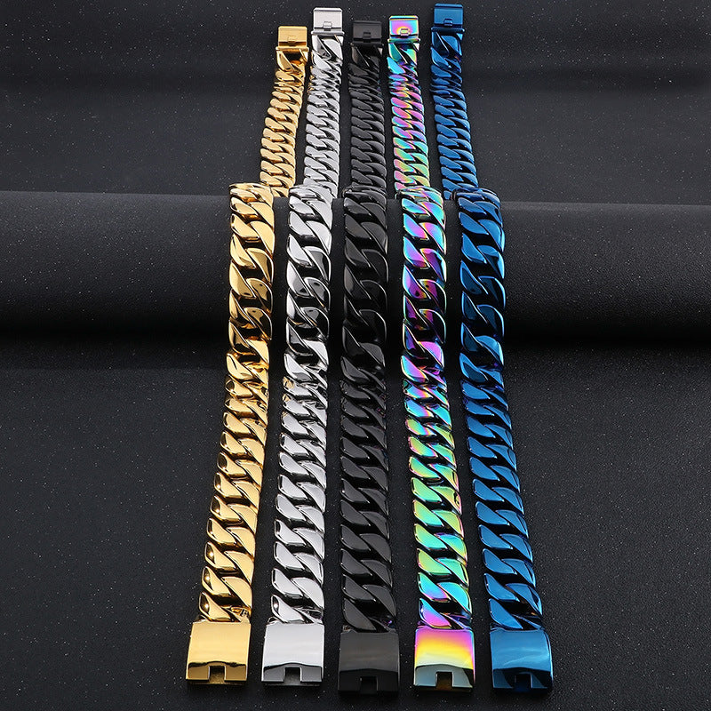 Kalen Titanium Steel 24mm Cuban Chain Trendy Man Necklace, Fashionable Stainless Steel Punk