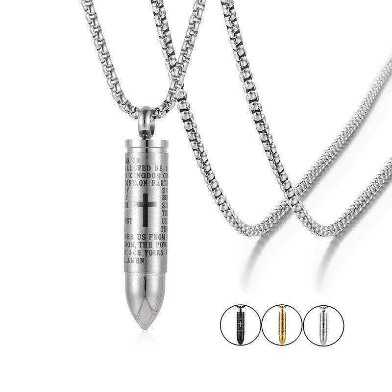 Planderful Everyday Genie Urn Necklace Unisex Cross Bullet Durable Stainless Steel Hip Hop Jewelry