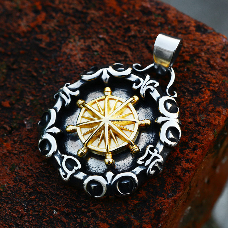 Retro-Inspired HNA Xinghai Titanium Steel Compass Pendant for Men - Wholesale Stainless Steel Electroplated Design