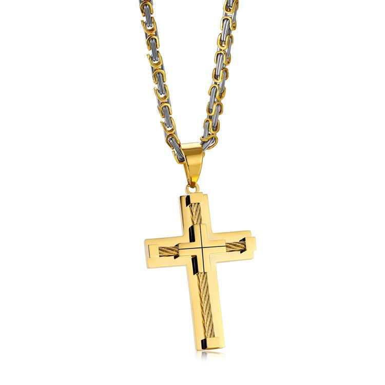 1. Planderful Stainless Steel Cross Necklace For Men With High Polish Pendant And Cuban Chain Hip Hop Style