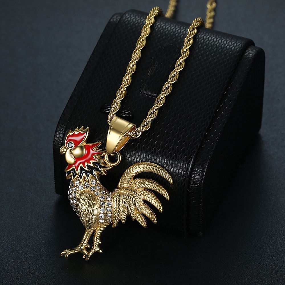 Zircon Necklace - Statement Gold Plated Rooster Pendant