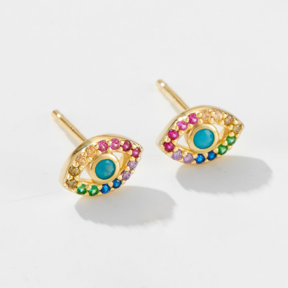 925 Sterling Silver Devil's Eye Earrings Micro-Inlaid Zircon Eye Stud