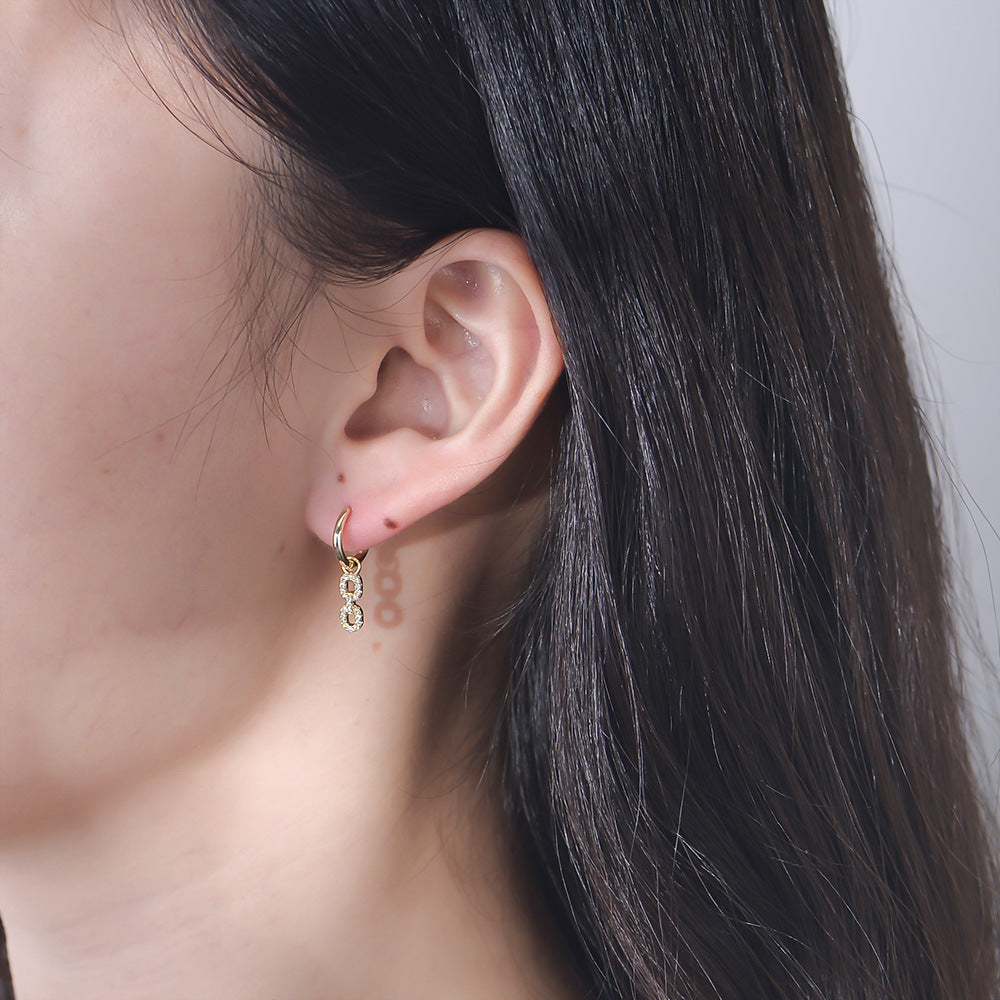 925 Sterling Silver Geometric Zircon Short Earrings, Small And Exquisite Earrings, And High-End Ear