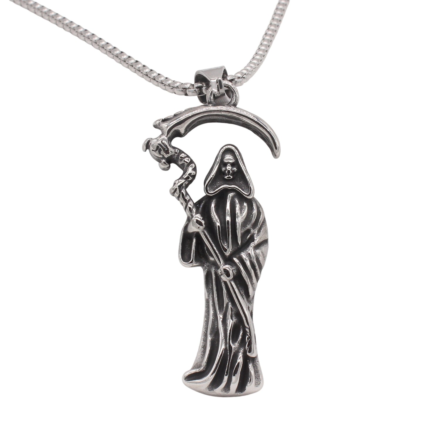 Planderful Jewelry Mens Skull Pendant in Titanium Steel, Retro Death Sickle Design