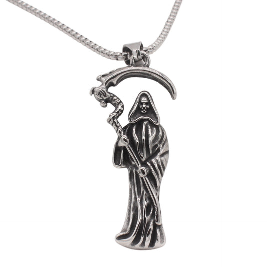 Planderful Jewelry Mens Skull Pendant in Titanium Steel, Retro Death Sickle Design