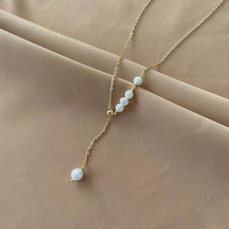 Light Luxury 14K Gold Pearl Collar Necklace for Women by Planderful Collection