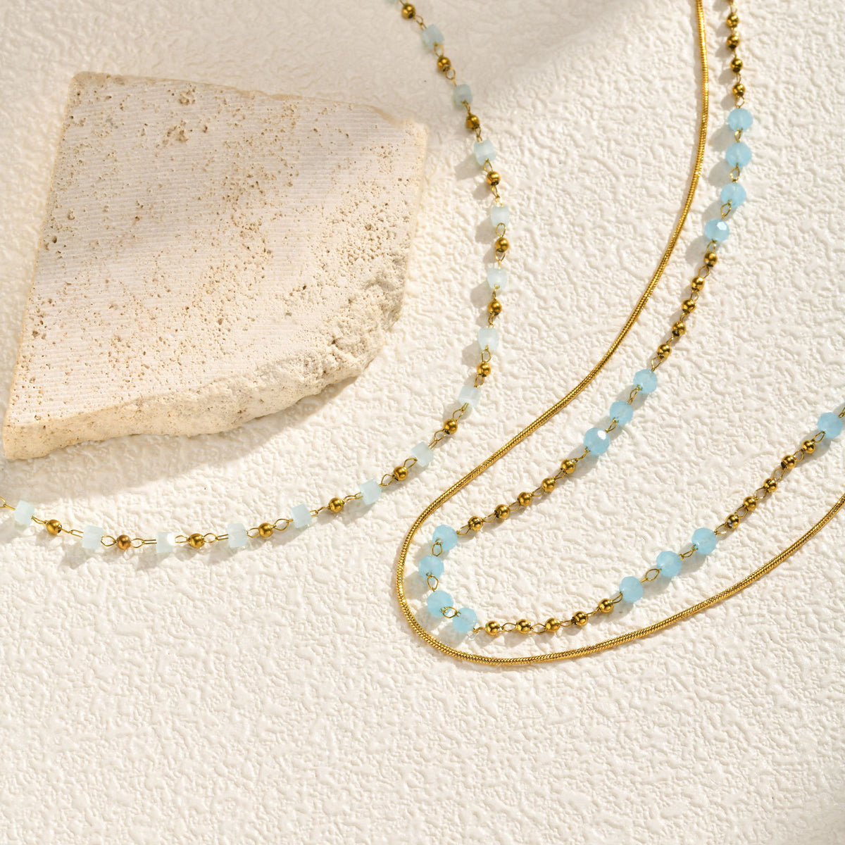 Stainless Steel Beaded Sugar Cube Necklace Light Blue Bead Chain Cherry Sweet Necklace