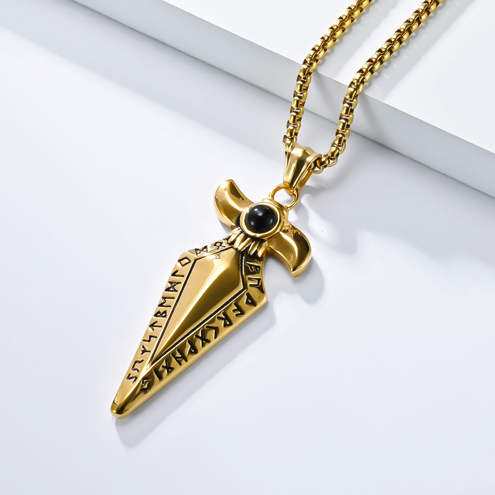 Planderful Viking Spearhead Necklace Titanium Steel Mens Jewelry Nordic Retro Style Bold Statement