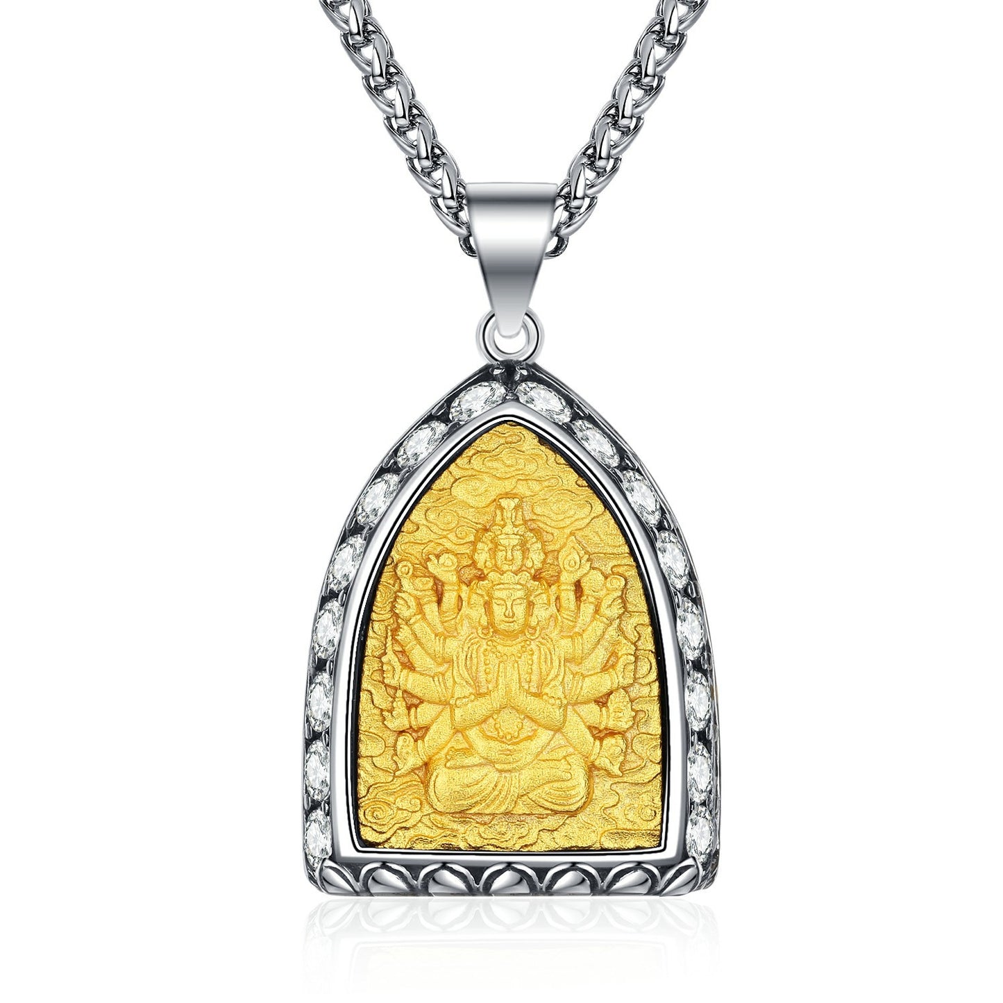 Zircon Necklace – Elegant Buddha Zodiac Stainless Steel Necklace for Men Everyday Wear