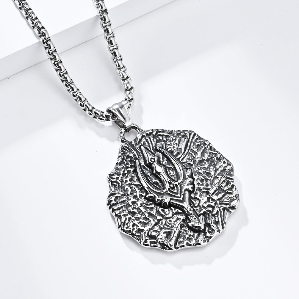 Poseidon Trident Titanium Steel Necklace for Distinguished Men