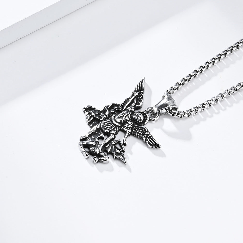 Planderful St Michael Archangel Necklace Fade Resistant Steel Chain Vintage Design Patron Saint Jewelry For Faith Lovers