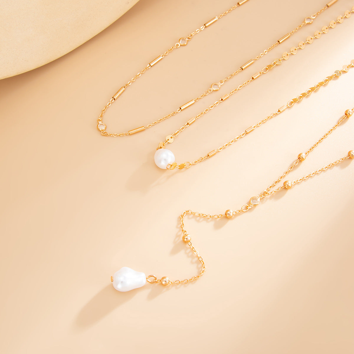 Imitation Pearl Necklace Y-Shaped Fringed Thin Chain
