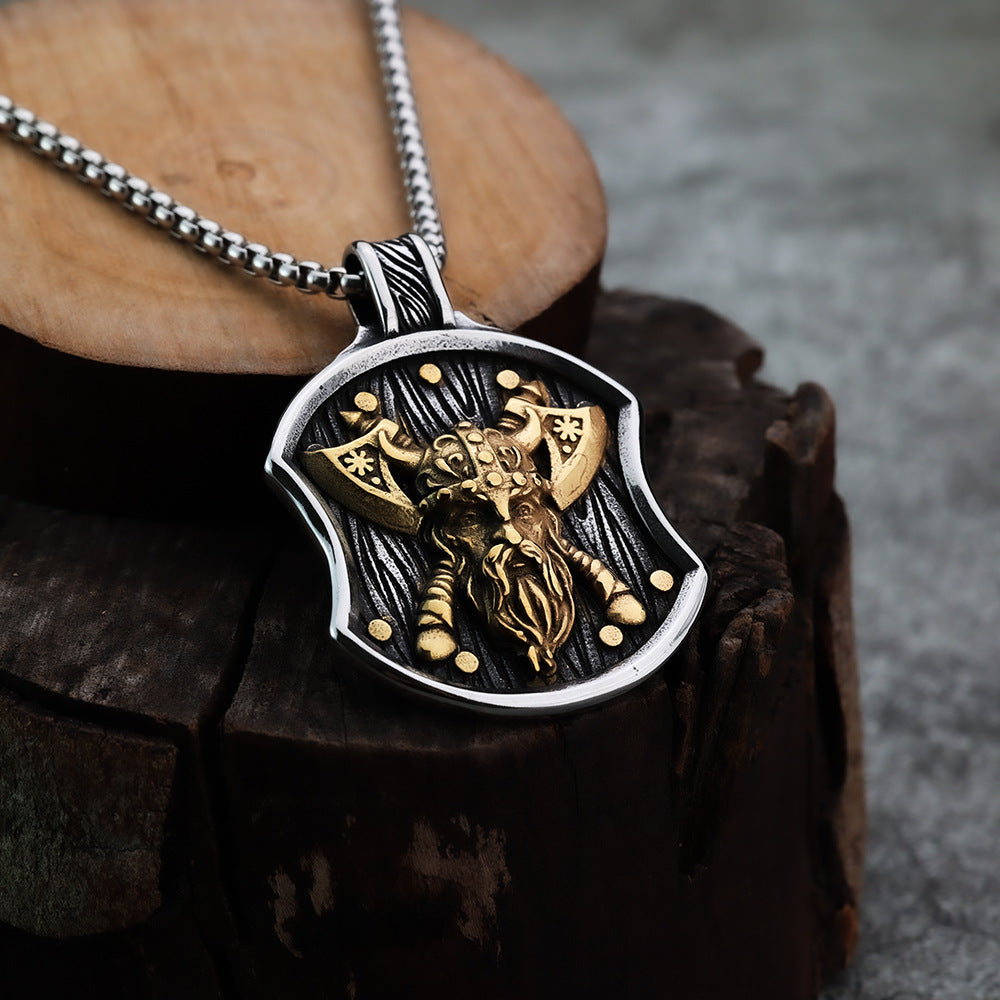 Nordic Viking Jewelry Odin Double Axe Pendant Necklace for Men