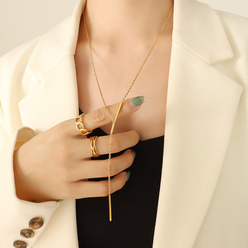 Geometric Y-Letter Pendant Necklace with Gold Plating