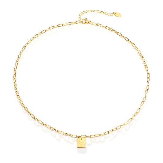 Jewelry Titanium Steel Necklace Women's Square Hang Tag Good Luck