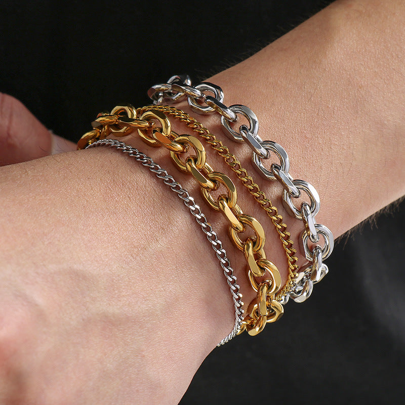 Planderful Mens Titanium Steel O Chain Layered Bracelet