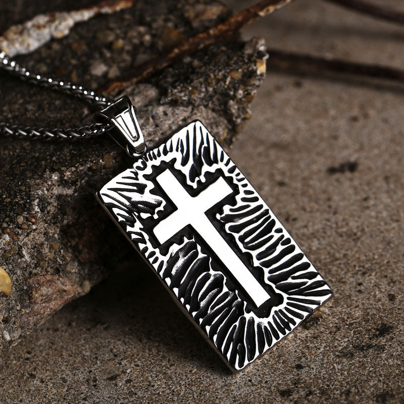 Titanium Steel Gothic Skull Cross Pendant for Men - Retro European and American Jewelry